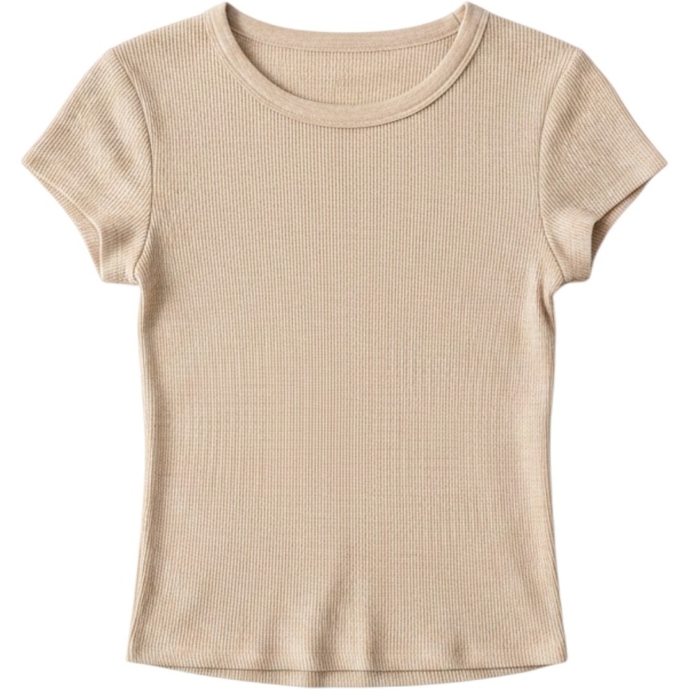 American Eagle Women Tan Beige Ribbed Knit Short Sleeve Baby Tee XS